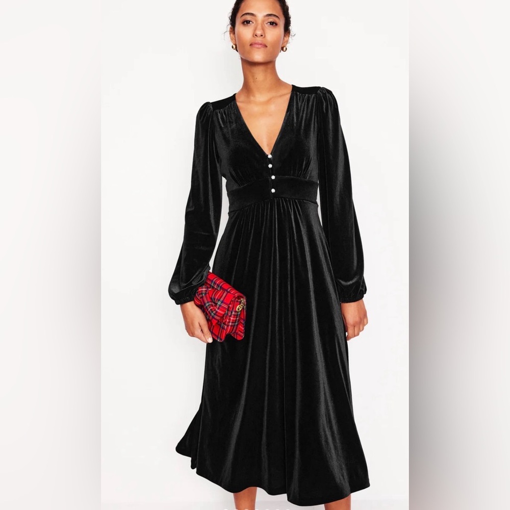Boden Elegant Black Velvet Tea Dress NWT
